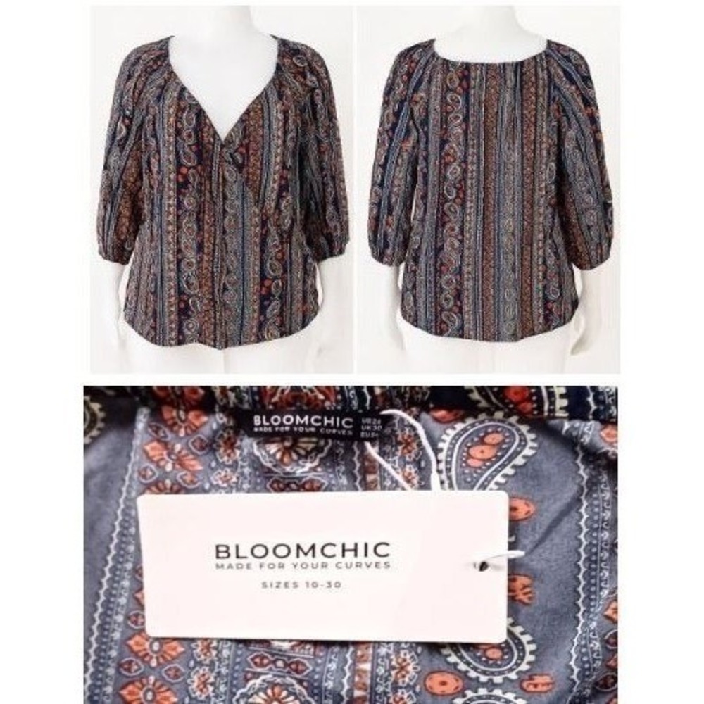 BloomChic NWT‎ Women Shirt Top 4X  US26 Paisley Faux Wrap Boho Fairy Girly